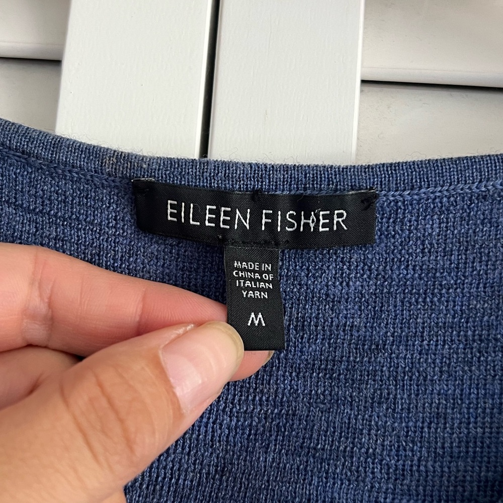 Eileen Fisher Blue Merino Wool Sweater Knit Top Blouse - Picture 3 of 6